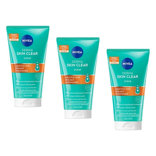 NIVEA Derma Skin Clear Scrub 150mL Pack of 3