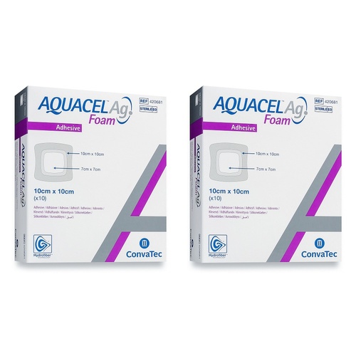 Aquacel Ag Foam Dressing Adhesive 10cm x 10cm Pack of 2