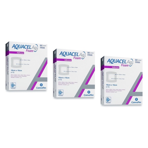 Aquacel Ag Foam Dressing Adhesive 10cm x 10cm Pack of 3