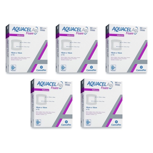 Aquacel Ag Foam Dressing Adhesive 10cm x 10cm Pack of 5