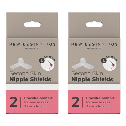 New Beginnings Silicone Nipple Shields Size L, Pair Pack of 2