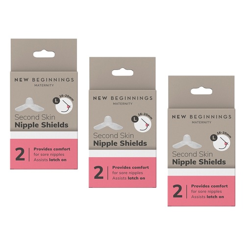 New Beginnings Silicone Nipple Shields Size L, Pair Pack of 3