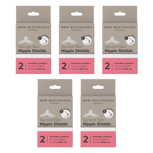 New Beginnings Silicone Nipple Shields Size L, Pair Pack of 5