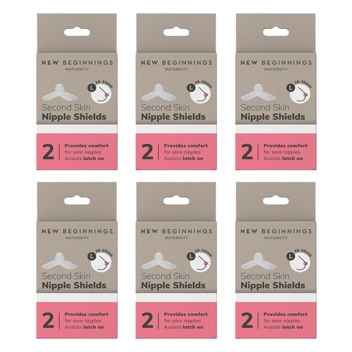 New Beginnings Silicone Nipple Shields Size L, Pair Pack of 6