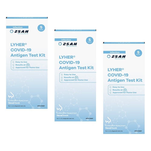 Lyher COVID-19 Rapid Antigen Self-Test 5 Pack Bundle of 3