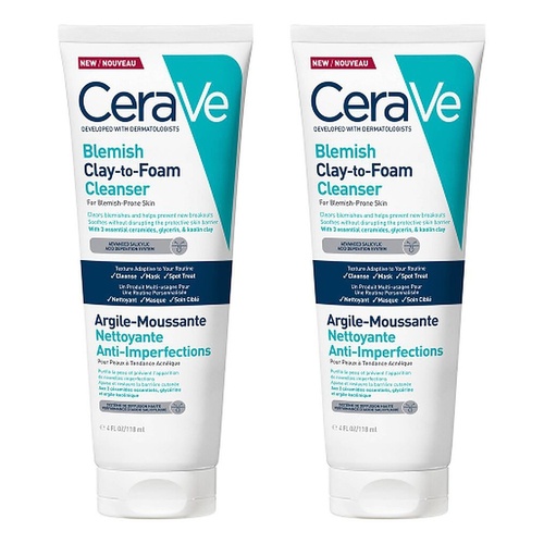 CeraVe Blemish Clay-to-Foam Cleanser 118mL Pack of 2