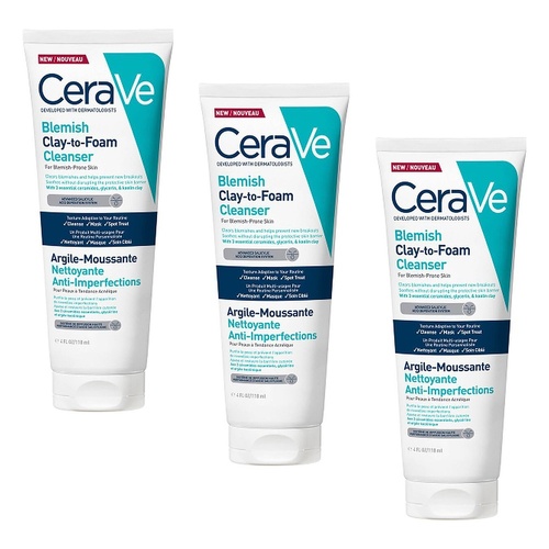 CeraVe Blemish Clay-to-Foam Cleanser 118mL Pack of 3
