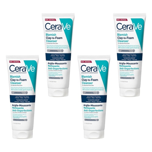 CeraVe Blemish Clay-to-Foam Cleanser 118mL Pack of 4
