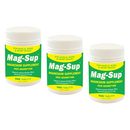 Mag-Sup Magnesium Supplement 500 Tablets Pack of 3
