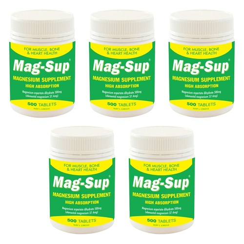 Mag-Sup Magnesium Supplement 500 Tablets Pack of 5