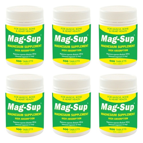 Mag-Sup Magnesium Supplement 500 Tablets Pack of 6