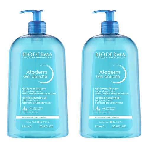 Bioderma Atoderm Gel Douche Shower Gel Cleanser 1L Pack of 2