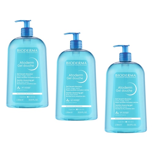 Bioderma Atoderm Gel Douche Shower Gel Cleanser 1L Pack of 3