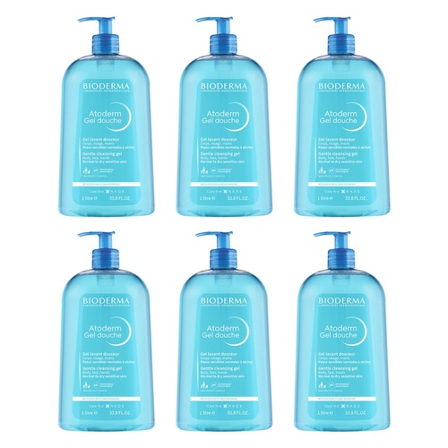 Bioderma Atoderm Gel Douche Shower Gel Cleanser 1L Pack of 6