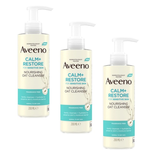 Aveeno Calm+Restore Nourishing Oat Cleanser 200mL Pack of 3