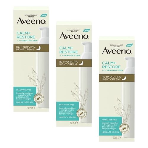 Aveeno Calm+Restore Rehydrating Night Cream 50mL Pack of 3