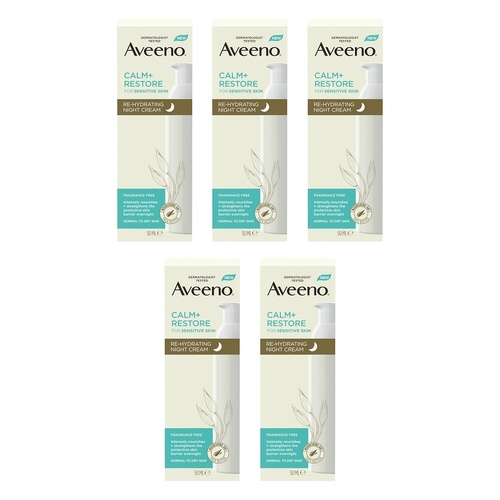 Aveeno Calm+Restore Rehydrating Night Cream 50mL Pack of 5