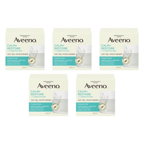 Aveeno Calm+Restore Oat Gel Moisturiser 50mL Pack of 5