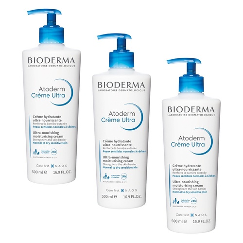 Bioderma Atoderm Creme Ultra Nourishing Daily Moisturiser 500mL Pack of 3