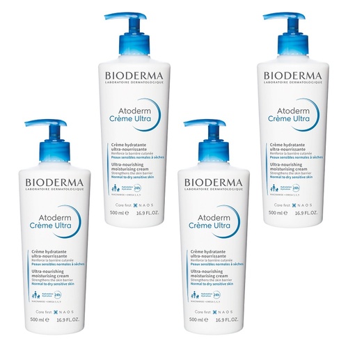 Bioderma Atoderm Creme Ultra Nourishing Daily Moisturiser 500mL Pack of 4