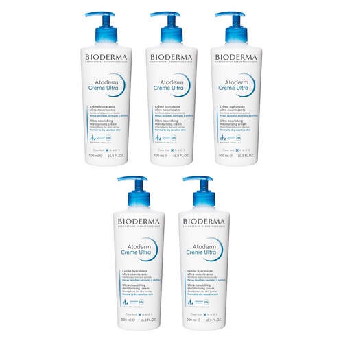 Bioderma Atoderm Creme Ultra Nourishing Daily Moisturiser 500mL Pack of 5