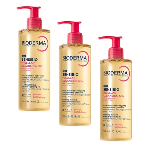 Bioderma Sensibio Micellar Cleansing Oil Makeup Remover 300mL Pack of 3