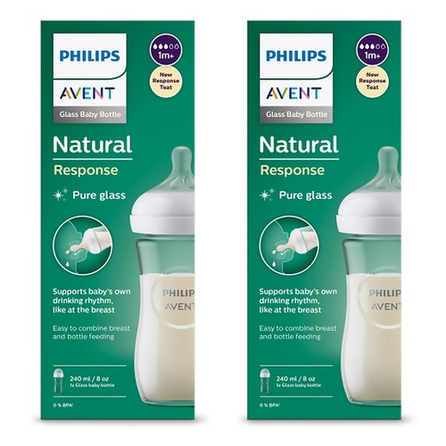 Philips Avent Natural Response 240mL Glass Baby Bottle Pack of 2