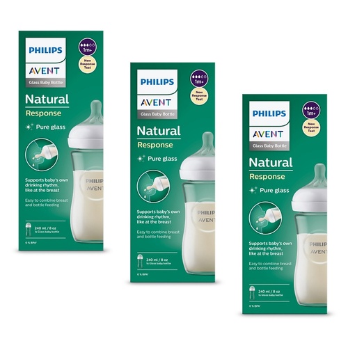 Philips Avent Natural Response 240mL Glass Baby Bottle Pack of 3