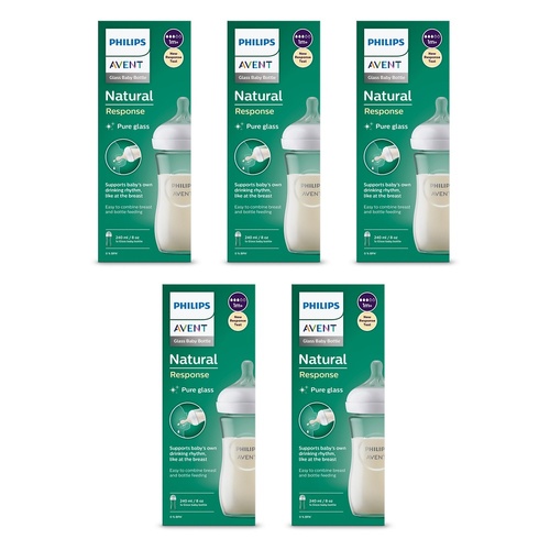 Philips Avent Natural Response 240mL Glass Baby Bottle Pack of 5
