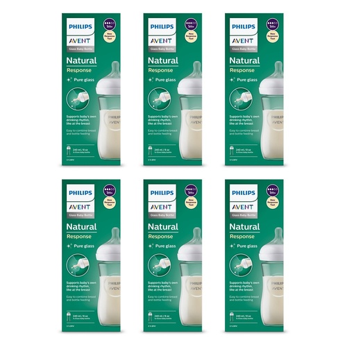 Philips Avent Natural Response 240mL Glass Baby Bottle Pack of 6