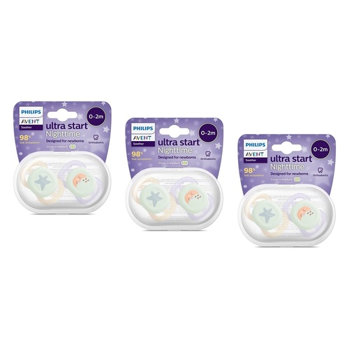 Philips Avent Ultra Start Soother Nighttime Glow 0-2 Months 2 Pack Bundle of 3