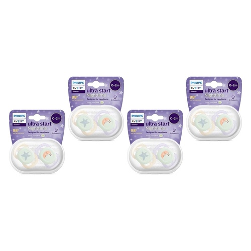 Philips Avent Ultra Start Soother Nighttime Glow 0-2 Months 2 Pack Bundle of 4