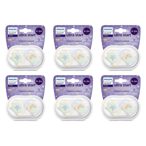 Philips Avent Ultra Start Soother Nighttime Glow 0-2 Months 2 Pack Bundle of 6