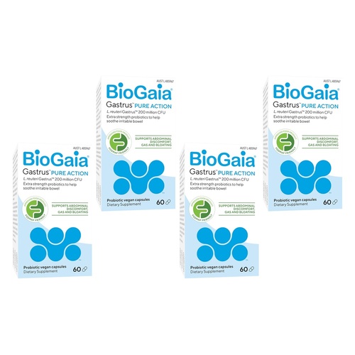 BioGaia Gastrus Pure Action Probiotic Capsules 60 Pack Bundle of 4