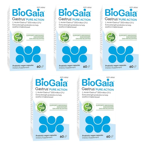BioGaia Gastrus Pure Action Probiotic Capsules 60 Pack Bundle of 5
