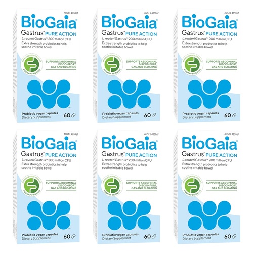 BioGaia Gastrus Pure Action Probiotic Capsules 60 Pack Bundle of 6