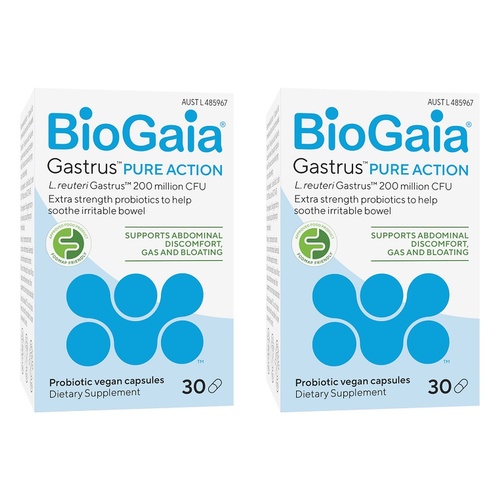 BioGaia Gastrus Pure Action Probiotic Capsules 30 Pack Bundle of 2