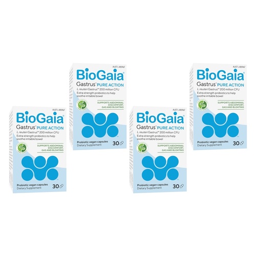 BioGaia Gastrus Pure Action Probiotic Capsules 30 Pack Bundle of 4
