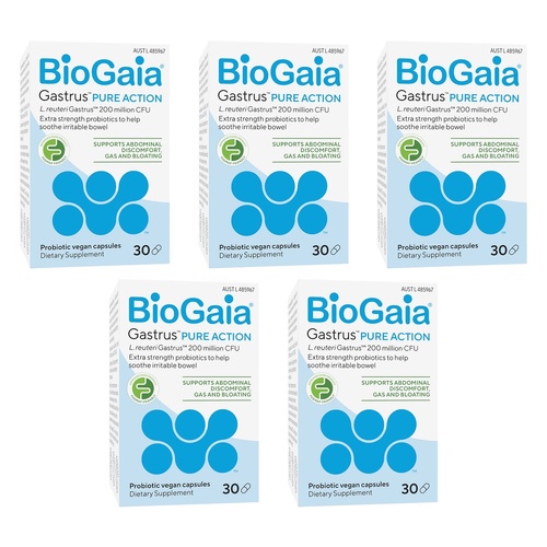 BioGaia Gastrus Pure Action Probiotic Capsules 30 Pack Bundle of 5