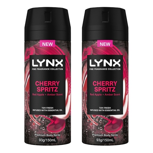 Lynx Fine Fragrance Body Spray Cherry Spritz 150mL Pack of 2