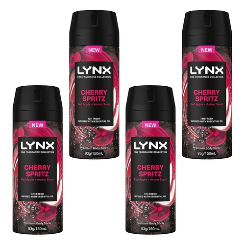 Lynx Fine Fragrance Body Spray Cherry Spritz 150mL Pack of 4