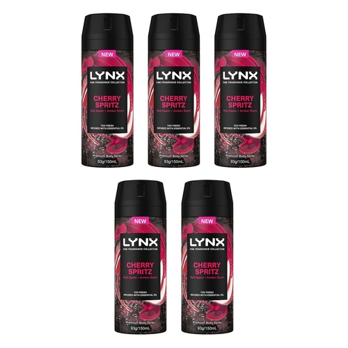 Lynx Fine Fragrance Body Spray Cherry Spritz 150mL Pack of 5