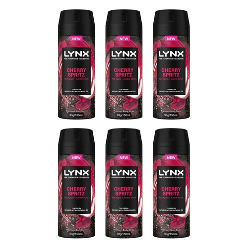 Lynx Fine Fragrance Body Spray Cherry Spritz 150mL Pack of 6