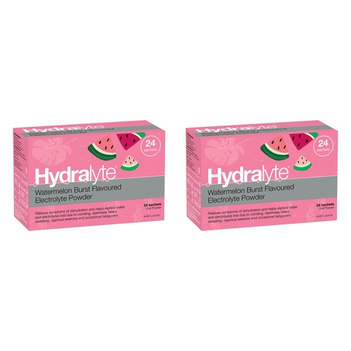 Hydralyte Watermelon Burst Flavoured Electrolyte Powder 24 Sachets Pack of 2