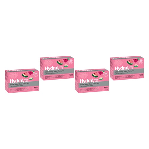 Hydralyte Watermelon Burst Flavoured Electrolyte Powder 24 Sachets Pack of 4