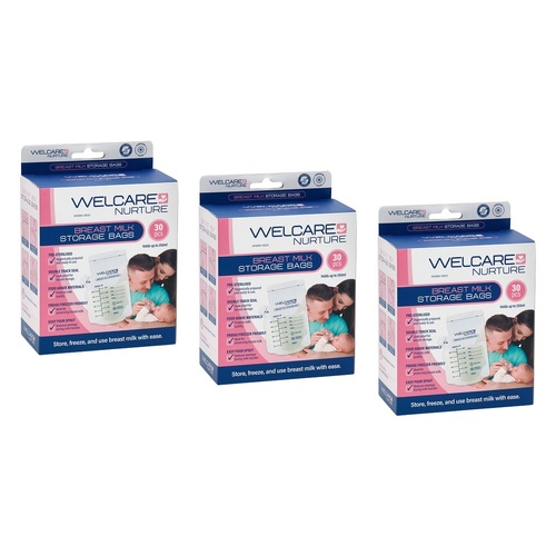 Welcare Nurture Breast Milk Storage Bags 30 Pack Bundle of 3