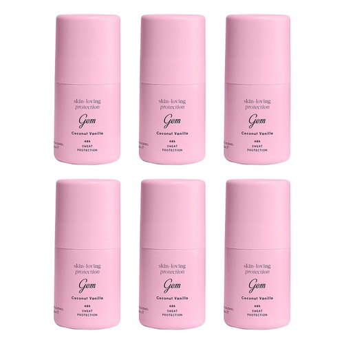 GEM Skin Loving Roll On Deodorant Coconut Vanilla 50mL Pack of 6