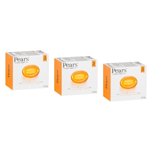 Pears Pure & Gentle Soap With Natural Oils 3 x 125g Pack of 3