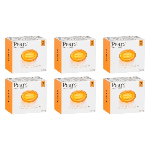 Pears Pure & Gentle Soap With Natural Oils 3 x 125g Pack of 6