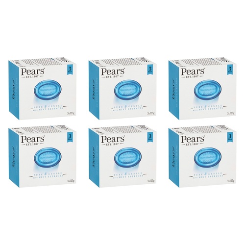 Pears Pure & Gentle Soap With Mint Extracts 3 x 125g Pack of 6